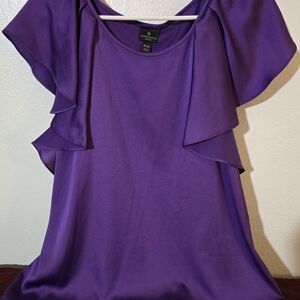 Worthington Purple Flutter Short Sleeve Blouse